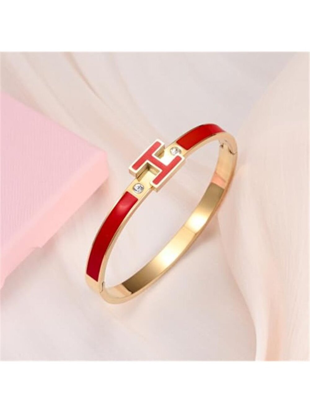 Gold Bracelets for Women, H Bangle Bracelet, Dainty 18K Gold Plated Stainless